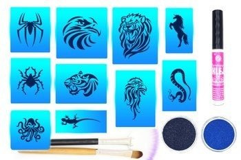 Zestaw nr 3 szablonów samoprzylepnych do tatuaży brokatowych Zwierzęta