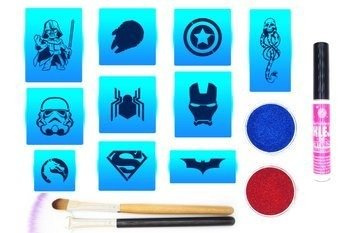 Zestaw nr 2  szablonów samoprzylepnych do tatuaży brokatowych Superbohaterowie