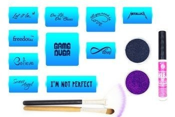 Zestaw nr 7 szablonów samoprzylepnych do tatuaży brokatowych Napisy