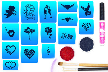 Zestaw V2 szablonów samoprzylepnych do tatuaży brokatowych Walentynkowe