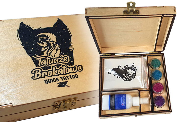 Zestaw do tatuażu brokatowe w drewnianej skrzyneczce typu Quick Tattoo Dziewczyny1 QT3